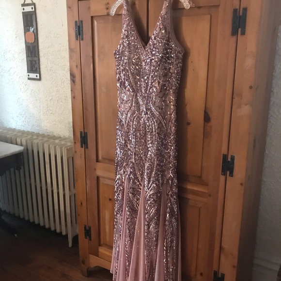 New W/O Tags, Rose Gold Evening Gown by Night Way. - Picture 5 of 14